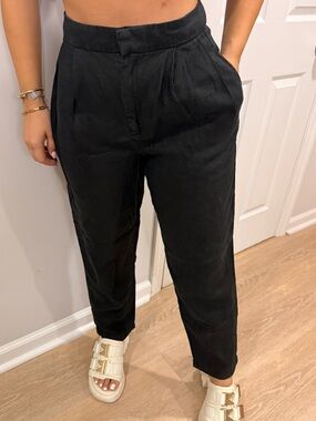 Massimo Dutti Black Cropped High-Waist Tapered Pants